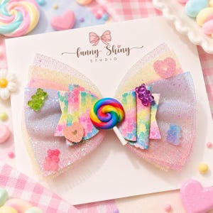 Candyland Hair Bow, 6" big  Rainbow Lollipop Hair Clip, Pastel Candy Hair Bow, Sweet Treat Girls Hair Accessory, Kawaii Birthday Bow
