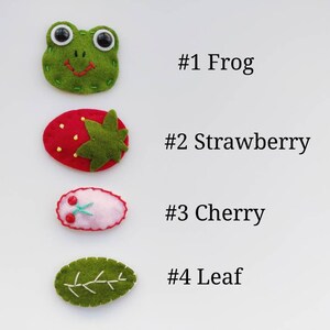 Cute Felt Fabric Snap Hair Clips. Frog, Strawberry, Leaf, Cherry Baby/Toddler/Girls Hairpins. afbeelding 2
