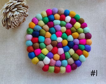 Handmade Colorful Felt Ball Coaster| Wool Felt Mat | Vibrant Table Decor | Perfect for Gifts