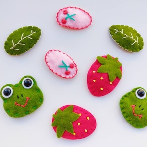 Cute Felt Fabric Snap Hair Clips. Frog, Strawberry, Leaf, Cherry Baby/Toddler/Girls Hairpins. afbeelding 1