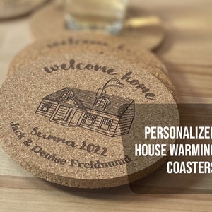 Housewarming Coasters Personalized Gift (Set of 5) Cork Personalized Name Unique Gift for New Homeowner