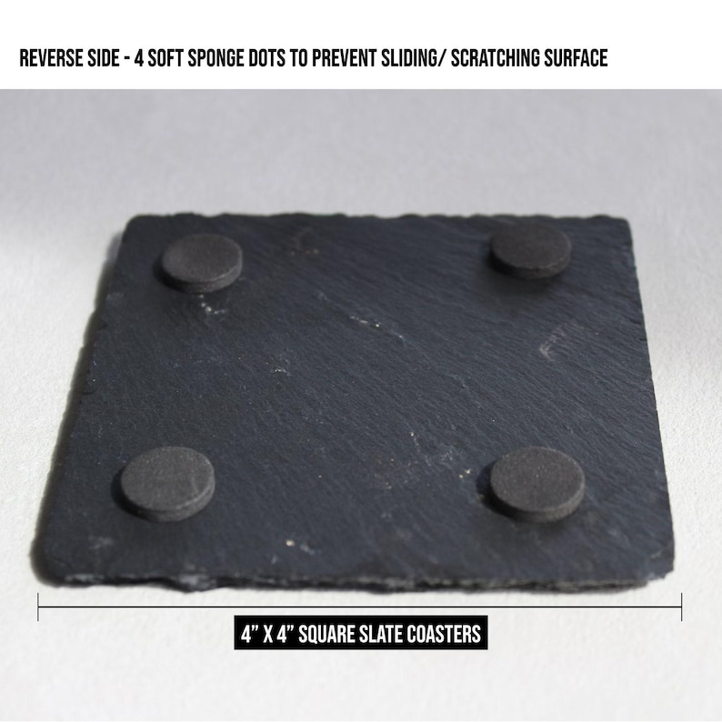 Reverse side of coaster showing 4 soft sponge dots to prevent sliding/scratching surface