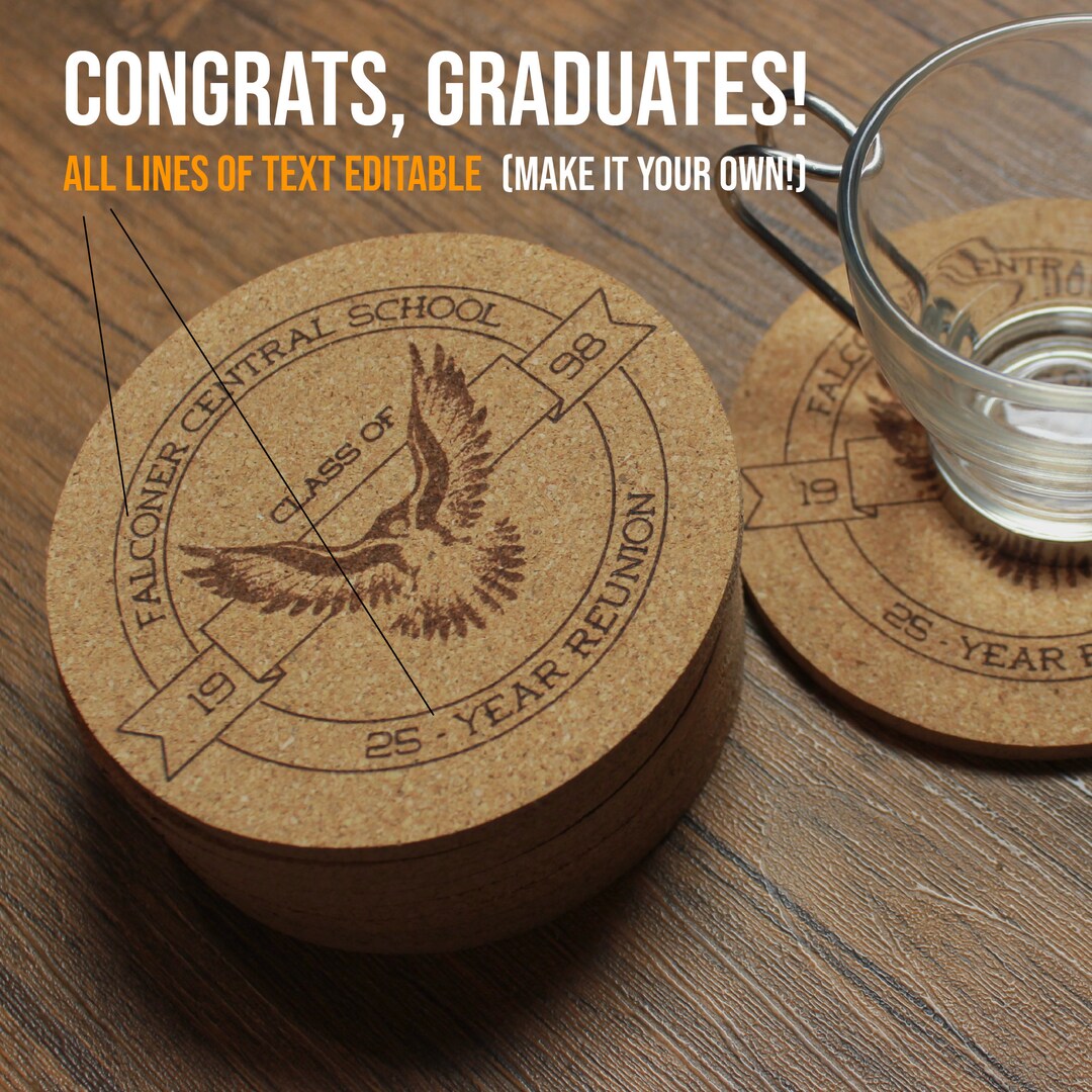 Graduation & Class Reunion Custom Cork Coasters Engraved Cork, High