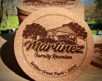 Engraved Family Reunion Cork Coasters – Personalized Keepsake