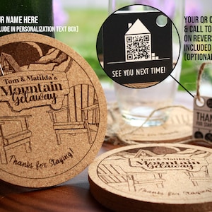 BNB Guest Coaster Gift Set - Mountain Cabin - Gift Thank You Card - Cottage rental take home gift - Air BNB- Bed and Breakfast