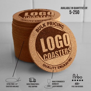 Engraved Logo Coasters for business and personal - business gift -  custom branding - personalized business extra - engraved custom print