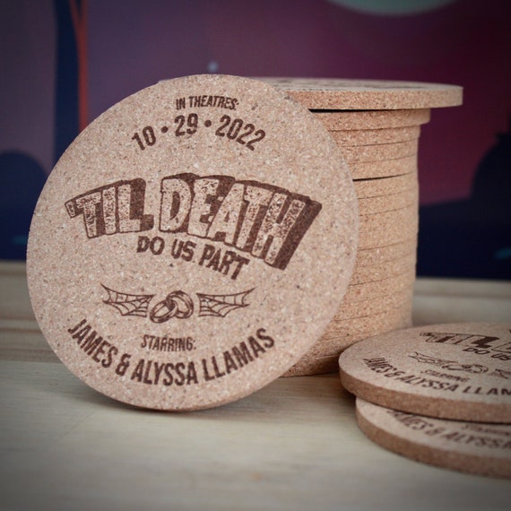 Engraved Halloween Wedding Cork Coasters – Personalized Party Favors