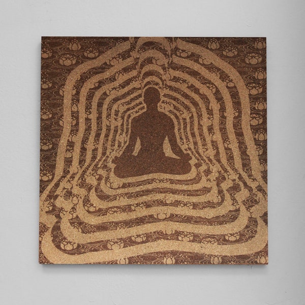 Meditation Room Engraved Cork Wall Art Panel - Positivity and Mindfulness Decor - Buddhism inspired art - Lotus Flower - Spiritual Decor