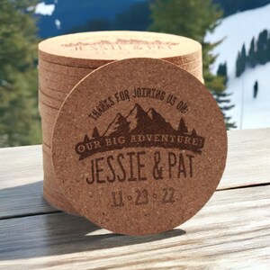 Mountain Wedding Coasters - Cork, Custom, Engraved, Extra Thick, Wedding Favors, Reception Coasters, Guest Gift, Wedding Shower, Rustic