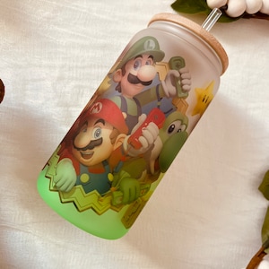 Personalized  Mario Bros Glass Can