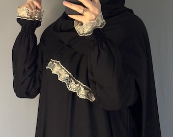 Cotton Prayer Dress with Attached Hijab and Lace Cuffs