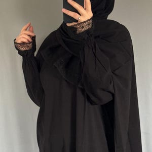 Svart böneklänning, islamisk klänning, tvådelat böneklänsplagg, eid ramadan-gåva, abaya, jilbab, maxiklänning, bönehijab, salah-klänning, abaya