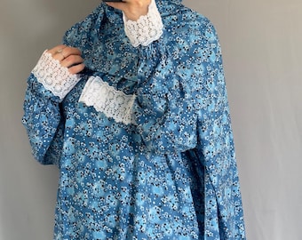 Floral Prayer Dress with Separate Hijab: Handmade Muslim Jilbab
