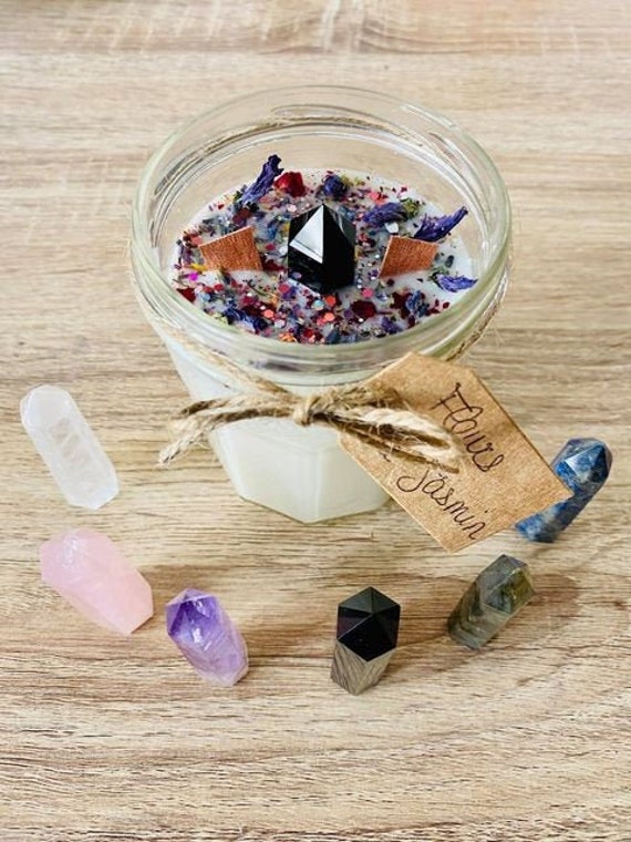 Bougie Grand Format - Pierre Naturelle et Fleurs Séchées