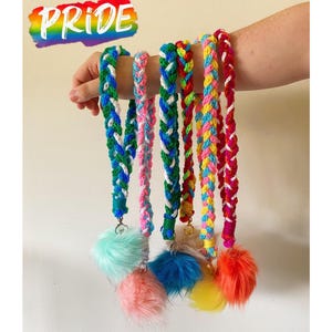LGBTQIA+ Crochet Lanyard, Handmade Pride Flag Accessories, Equality Celebration Gifts, Rainbow Pride Pom Pom Keychain, READY to SHIP