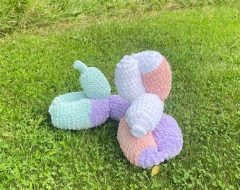 JUMBO Crochet Amigurumi Balloon Animal Dog, Pastel Colors Polyester Filled Flexible Cuddly Cute Plushie, Bedroom Decor & Accessories