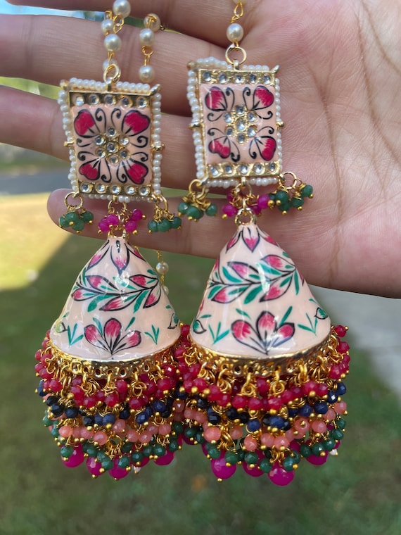 Oversized Meenakari Jhumka Indian Jewelry Punjabi Jewelry