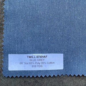 Blue Grey Twill Fabric 3 Yards 5 oz Lightweight  65 Poly 35%Cotton 66&quot;