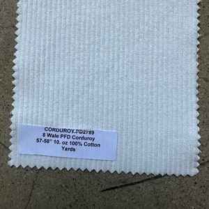White 8 Wale Cotton Corduroy Fabric: Jacket/Pant Material