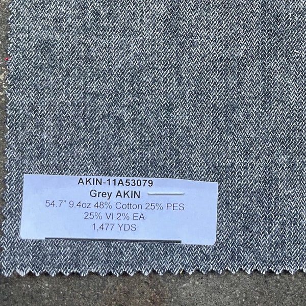 Grey Herringbone, with velvet moleskin feel fabric by Akin selling by 3 yard increments