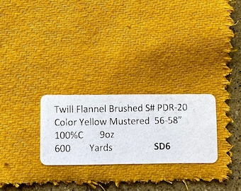 3 Yards Mustard Yellow Flannel fabric by the yard 100% Cotton 56-58&quot; 9 oz