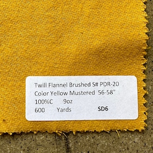 3 Yards Mustard Yellow Flannel fabric by the yard 100% Cotton 56-58&quot; 9 oz