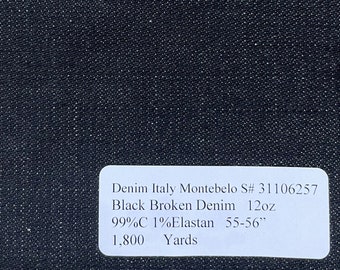 Italien Montebello Black Denim Italienischer Denim Broken Fabric Bulk-Lager 99% Baumwolle 1 Elastan 12 oz 56in