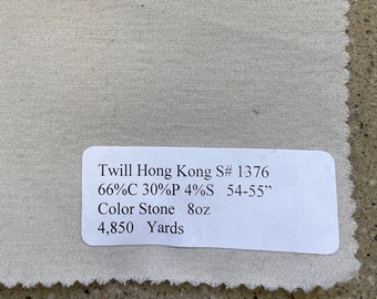 Tessuto twill elasticizzato color pietra, 3 iarde, misto cotone 66% (54-55"), 8 oz