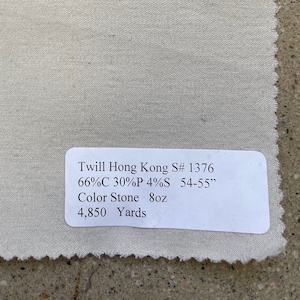 Stone Stretch Twill Hong Kong 66%Cotton 30 Poly 4 Spandex 54-55&quot; 8oz