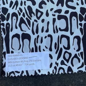 3 Yards Black White Leopard Printed Twill Fabric Stretch 94 cotton 4 poly 2 elastic 11.5 oz 49.5&quot;