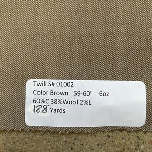 3 Yards Tan / Beige Wool Twill Fabric by the yard 6oz 60% Cotton 38 Wool 2 Lycra 59&quot; good pant fabric