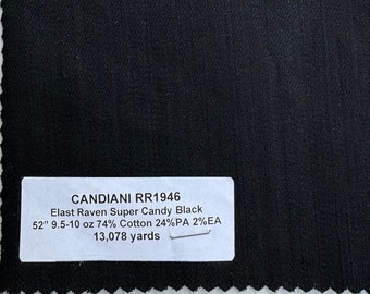 3 yards Italian Black Denim Candiani Elast Raven Super Candy Black 52" 10 oz 74% Cotton 24 PA 2 EA