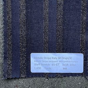 Italian Metallic Striped Jacquard Indigo Fabric by the Yard Metallic Stripe Jacquard 56&quot; 10 oz Lanificio