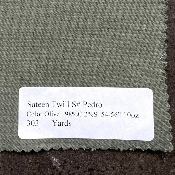 Moss Green Twill Fabric by the yard 98% Cotton 2 Spandex 9.5 oz medium weight olive green pant fabric