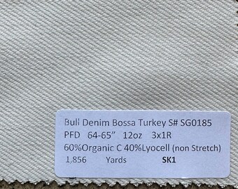 PFD Denim / Natural Denim Fabric by the yard 60% Organic Cotton 40 Lyocell 12 oz 64-65"