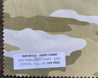 Tessuto PFD Army Camo Twill da 7 oz, 3 YARDE, 100% cotone, 59&quot;