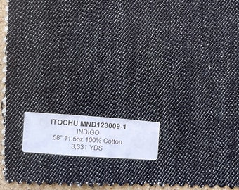 Japanese Indigo Denim Fabric Itochu 11.5 oz 100% Cotton 58"