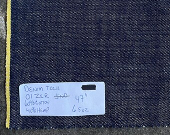 Japanese Chambray Indigo Salvage Chambray Yellow Selvedge 6.5 oz 60% cotton 40 Hemp Fabric 47" 3 yards