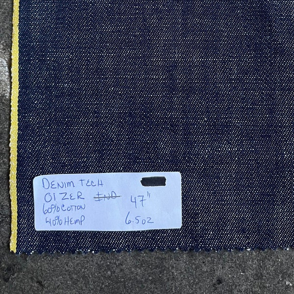 Chambray japonais de récupération Indigo Chambray selvedge jaune 6,5 oz, 60 % coton, tissu en chanvre 40 47 po. 3 yards