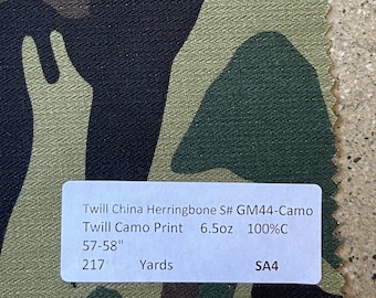 Tessuto in twill con motivo a spina di pesce in Cina, 3 iarde, stampa mimetica, 6,5 oz, 100% cotone, 57-58&quot;