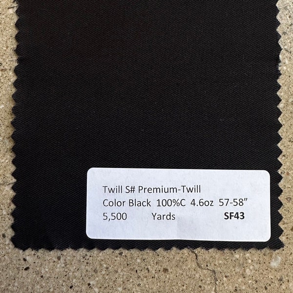 Tissu sergé de coton noir de qualité supérieure par cour Léger 4,6 oz 100% coton