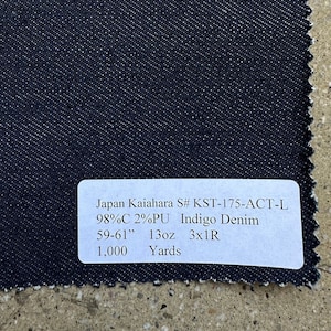 Kaihara Japanese Denim Fabric Indigo fabric by the yard 98% cotton 2 PU 13 oz made in Japan 59-61&quot;