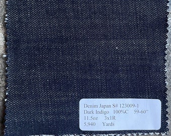 3 Yards Japanese Slub Denim Fabric Dark Indigo fabric 100% cotton 11.5oz made in Japan 59-60&quot;