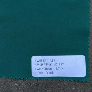 3 Yards Green Twill Fabric Lightweight twill 4.7 oz 65 Poly / 35% Cotton 57”