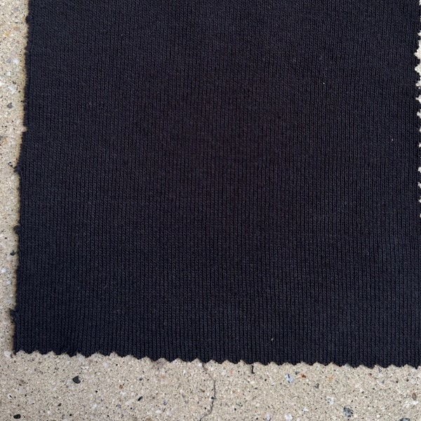 1x1 Black Ribbing Fabric USA 100% Cotton by the yard medium heavyweight sweatshirt ribbing