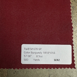 3 Yards Burgundy Poly Twill Fabric 8.5 oz Poly Spandex 57-57”