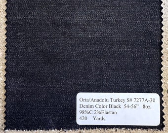 Lightweight Black Denim Denim Fabric by the yard 98% cotton 2 elastane 8 oz 54in