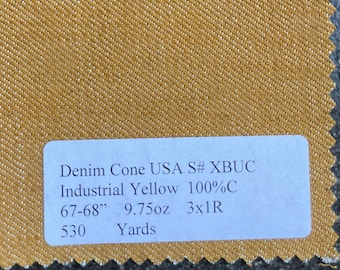 Yellow Denim Fabric by Cone USA made Fabric by the yard 100% cotton 9.75 oz 67-68" Yellow Jean Fabric