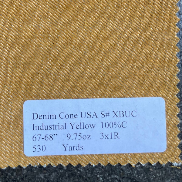 Yellow Denim Fabric by Cone USA made Fabric by the yard 100% cotton 9.75 oz 67-68" Yellow Jean Fabric