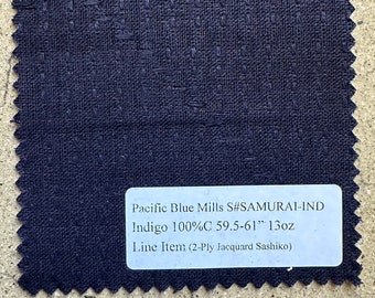 PBM 2 Ply Indigo Jacquard SHASHIKO Fabric 100% Cotton 59-61 13 oz